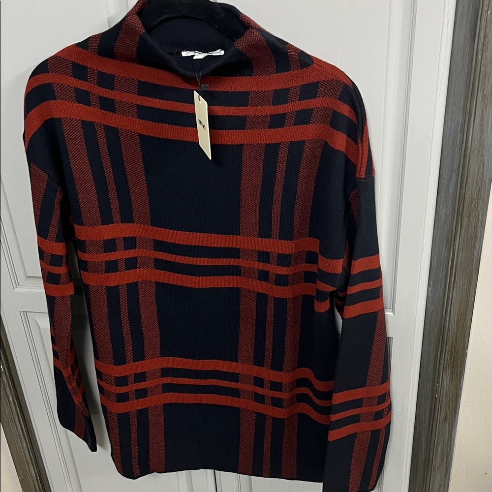 Plaid Cowl Neck Sweater - Red and Black